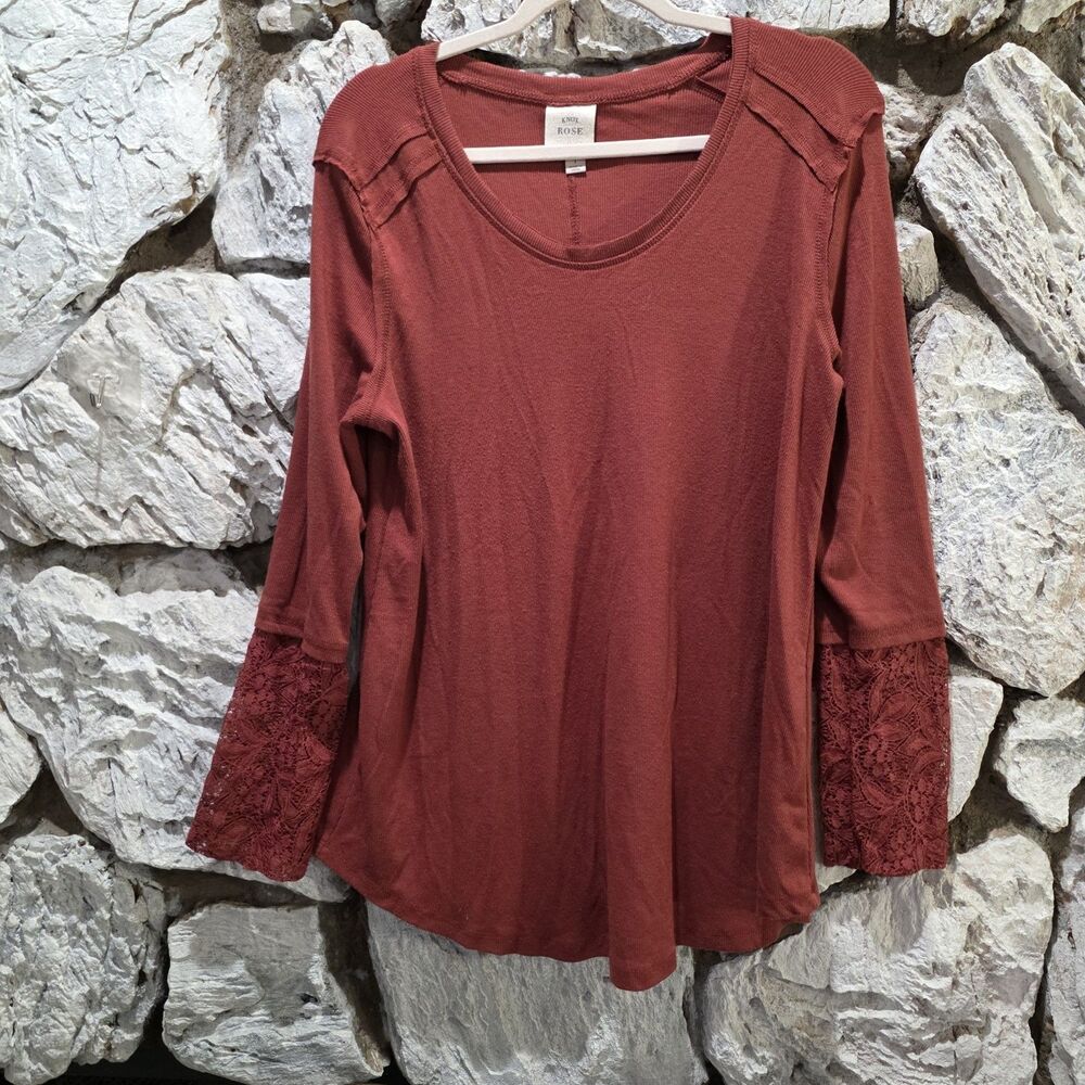 Knox Rose Embroidered Lace Sleeve Crew Neck Size 1 Long Sleeve Boho